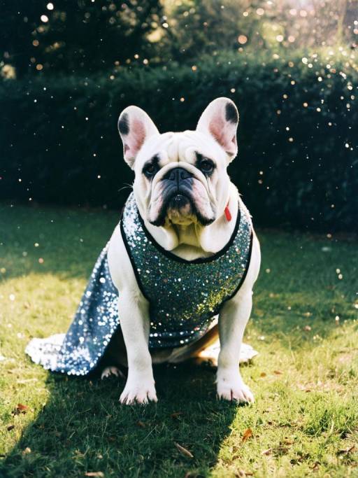French Bulldog in Sparkling Dress Outdoors