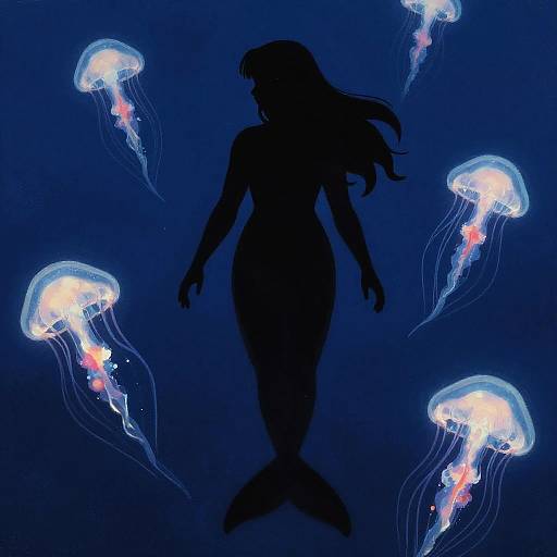 Selkie Silhouette with Glowing Jellyfish