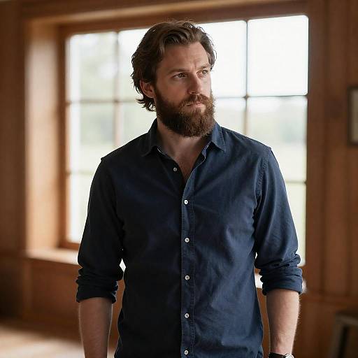 Bearded Man in Sunlit Room