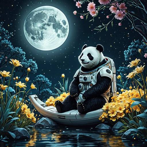 Astronaut Panda in Moonlit Flower Garden Astronaut Panda in Moonlit Flower Garden