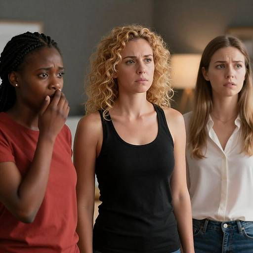 Group of Concerned Friends in Dim Light