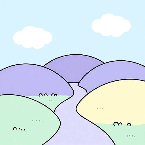 Minimalist pastel rolling hills with winding path
