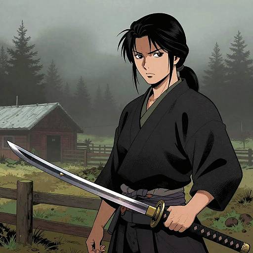 Female Ronin on Foggy Christmas Farm