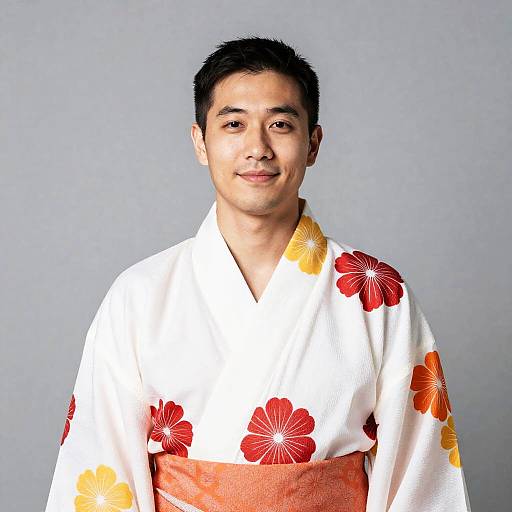 Stylish Man in Floral Kimono Portrait