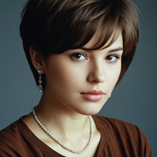 Portrait of Woman with Short Brown Hair and Jewelry