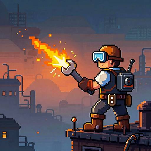 Steampunk Engineer Pixel Art Scene
