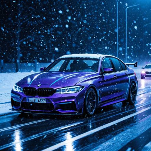 Sleek BMW Racing in Cyberpunk Snowstorm