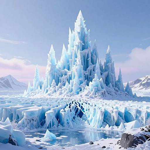 Cyberpunk Glacier Ice Castle Landscape