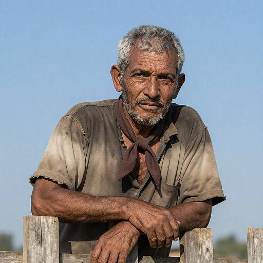 Weathered Man in a Rustic Setting