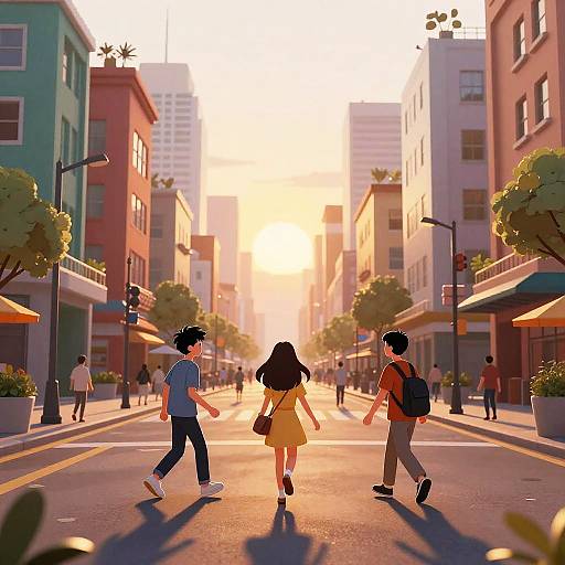 Whimsical Cartoon City Street Scene