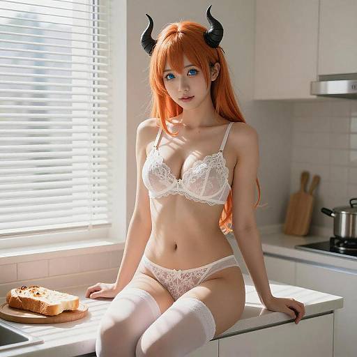 Sunlit Digital Portrait of Horned Woman