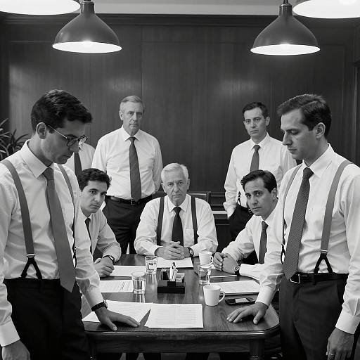 Formal Office Gathering in Black and White