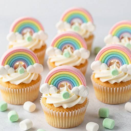 Rainbow-Themed Cupcakes with Marshmallow Arches