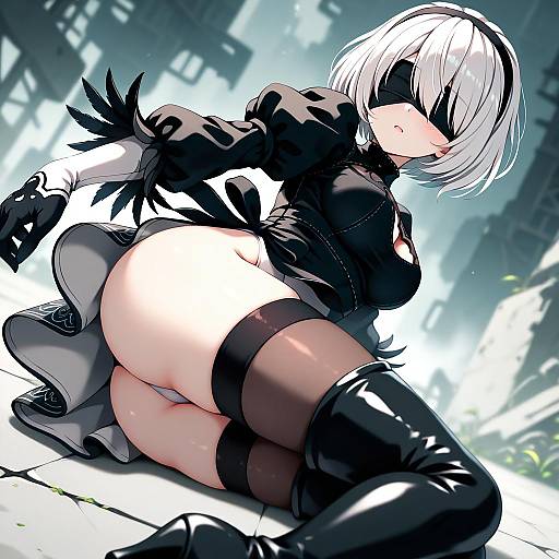 Illustration of 2b (nier:automata), nier (series) in the style of Dise (psychoro)