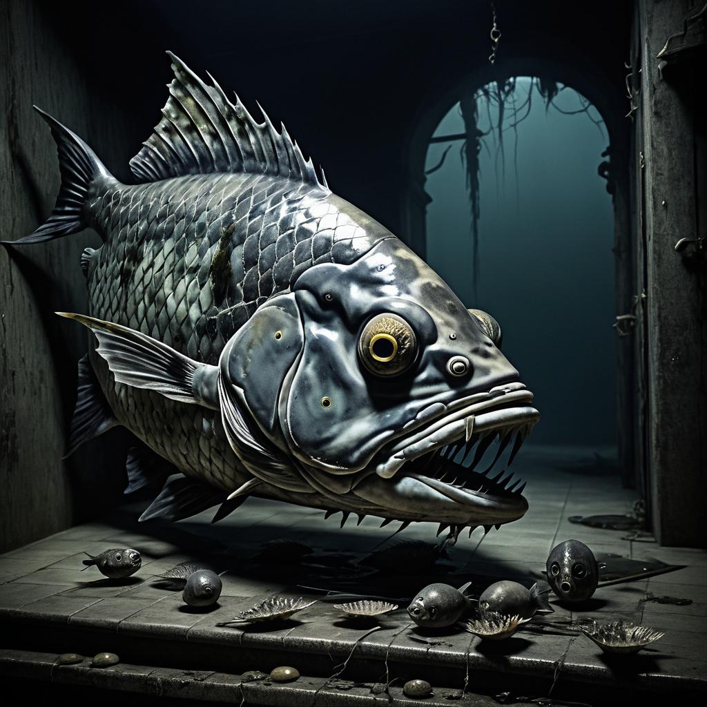 Macabre Decay: A Gloomy Fish Scene