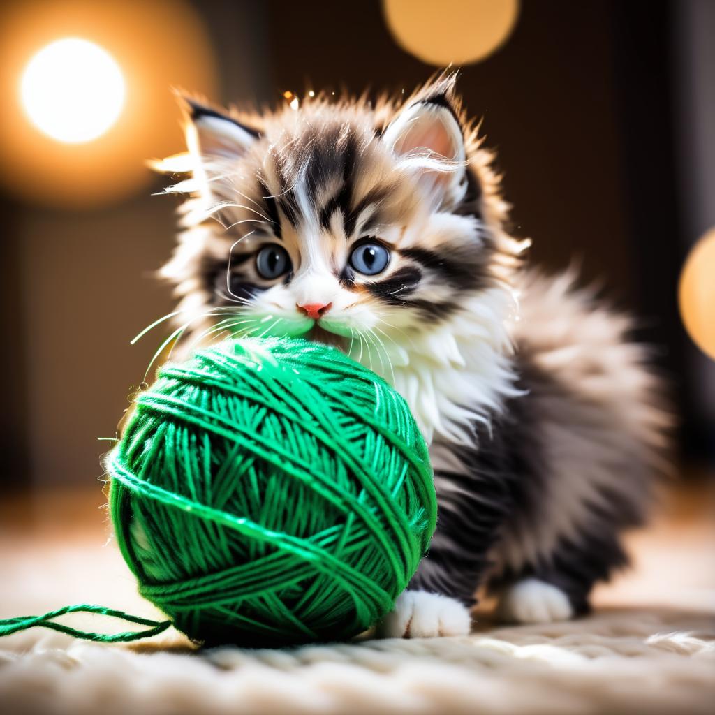 Playful Fluffy Kitten with Yarn