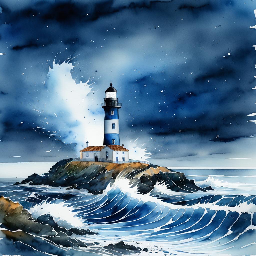 Stormy Night at Portuguese Lighthouse