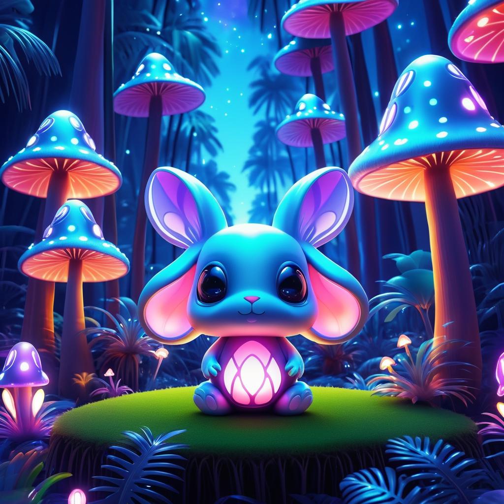 Whimsical Alien Rabbit in Glowing Forest