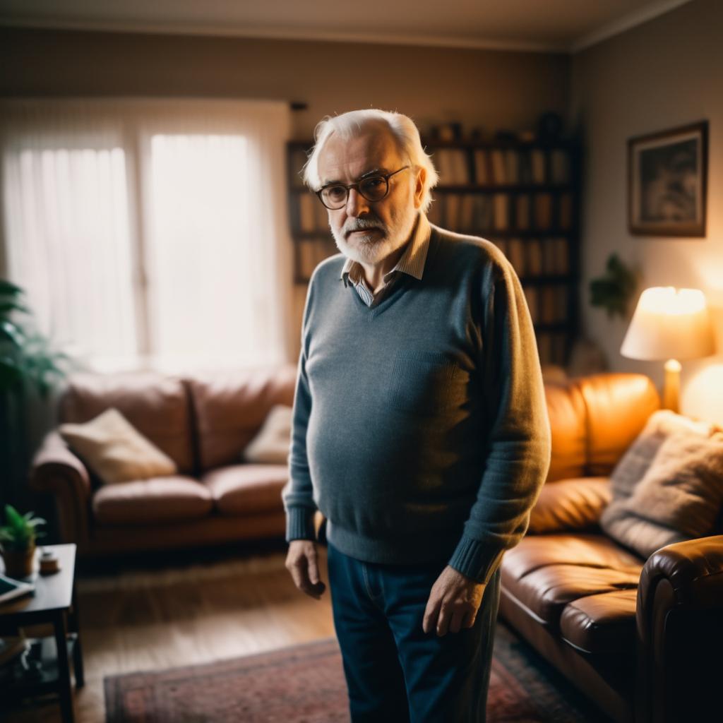 Grumpy Old Man in Cozy Living Room