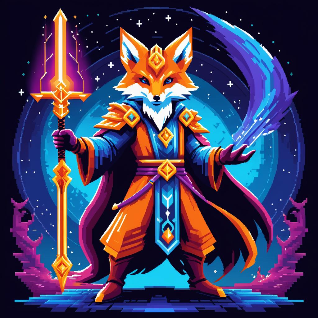 Pixel Art Fox Sorcerer with Sword