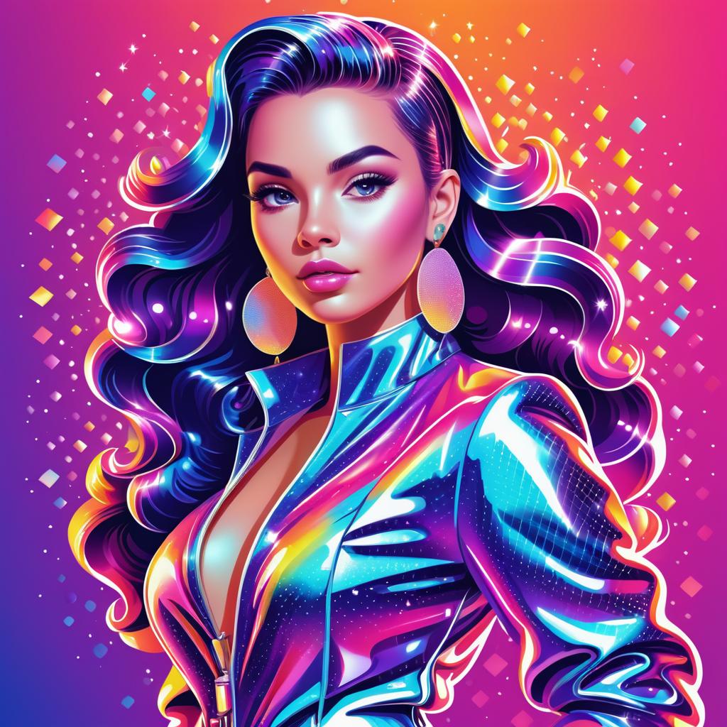 Vibrant Isometric Portrait of Disco Girl