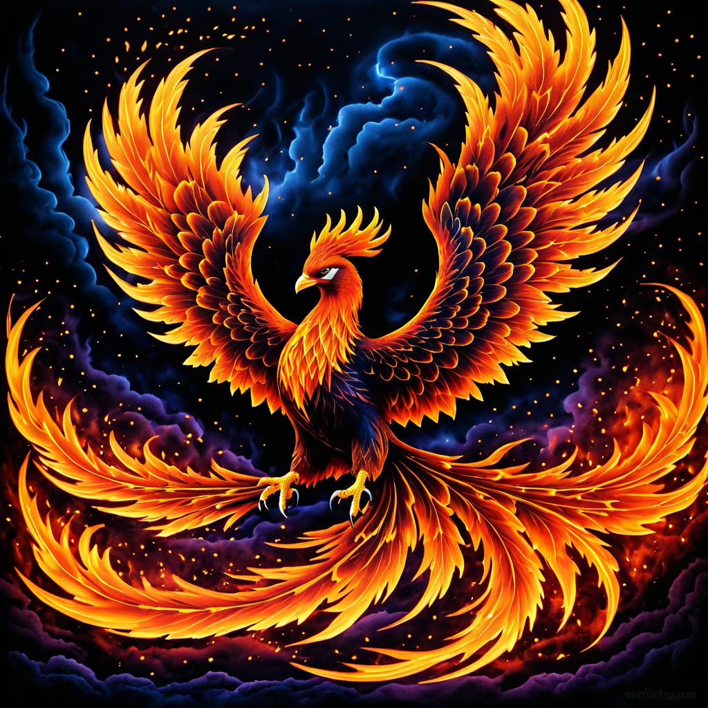 Majestic Phoenix Amidst Stormy Flames