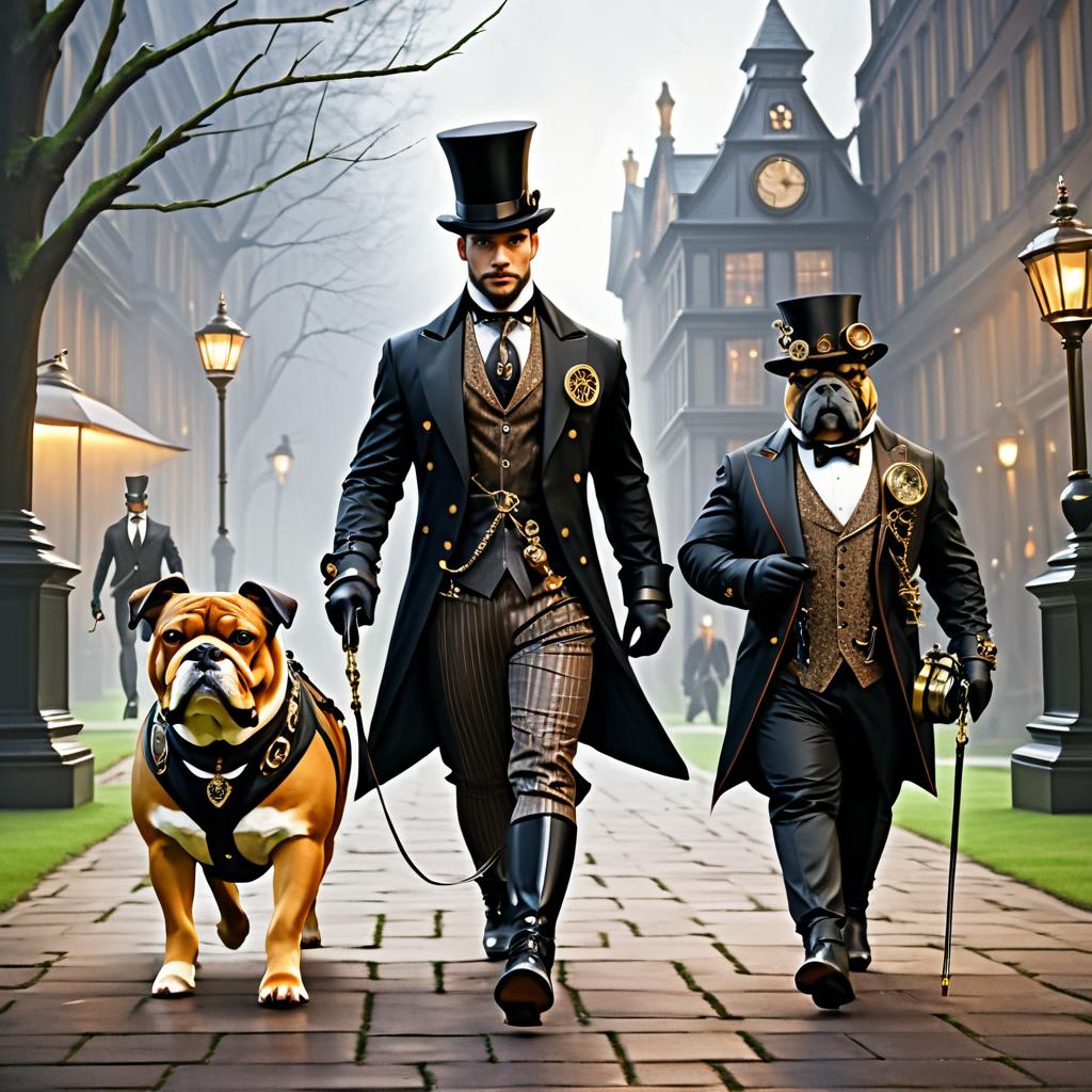 Steampunk Deer with Bulldogs in Suit