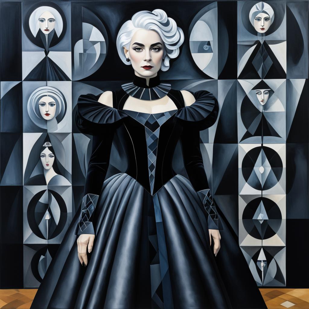 Gothic Cubism: Silver-Haired Woman Portrait