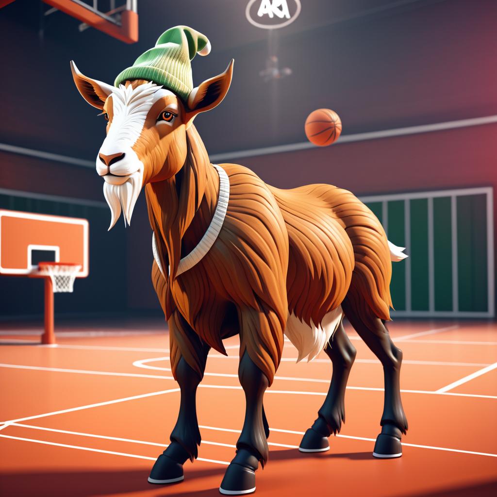 Regal Goat on Basketball Court Scene