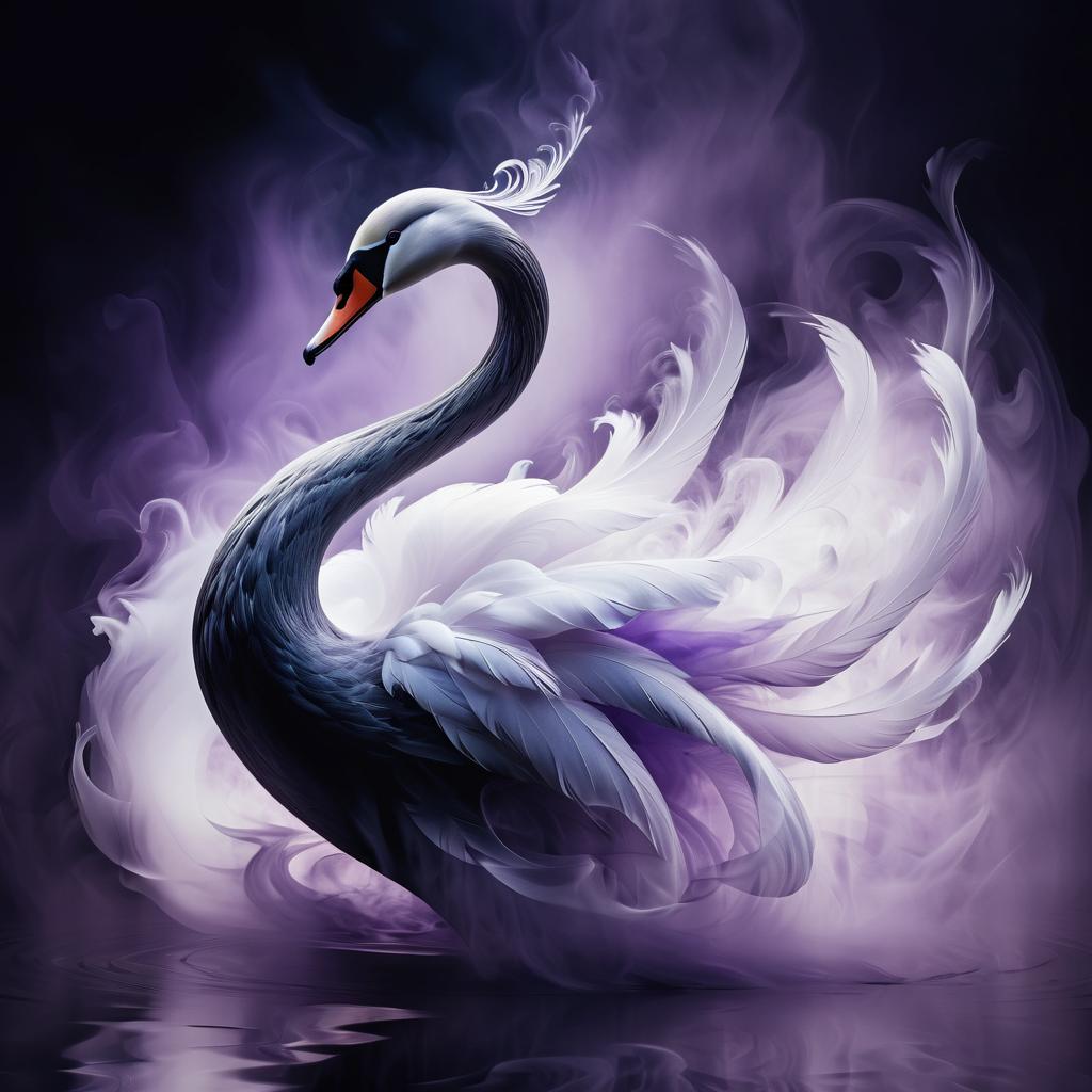 Elegant Swan Silhouette in Smoky Ethereal Abstraction