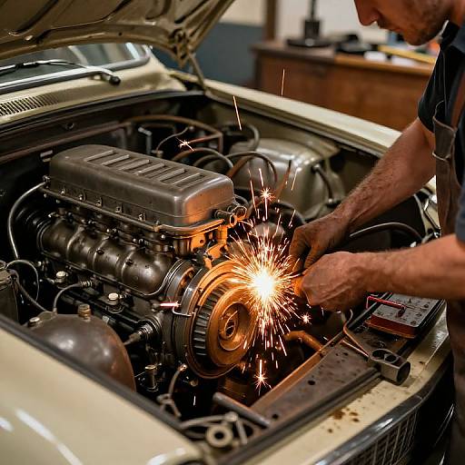 Vintage Car Mechanic in Cozy Garage