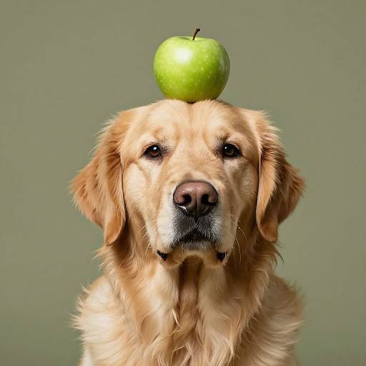 Golden Retriever with Green Apple