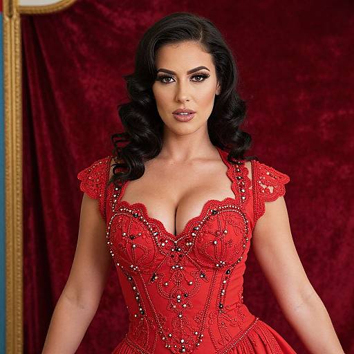 Elegant Woman in Fiery Red Dress