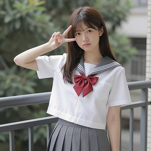 Japanese Schoolgirl on a Balcony