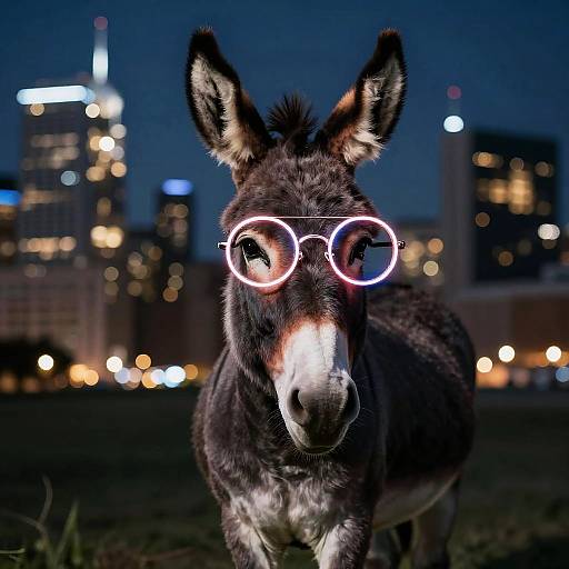 Donkey with Neon Glasses at Night