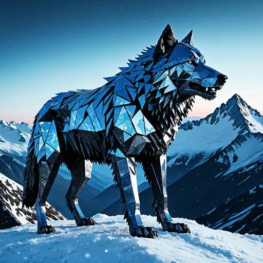 Majestic Steel Dire Wolf Sculpture on Snowy Mountain Majestic Steel Dire Wolf Sculpture on Snowy Mountain