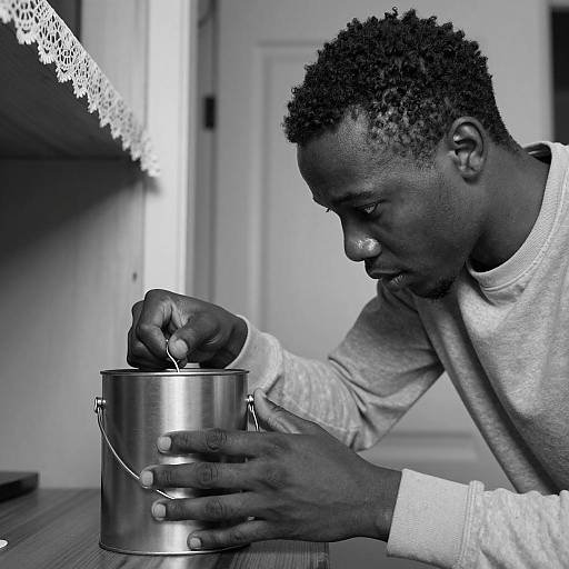 Candid Black and White Photo of Focused Man
