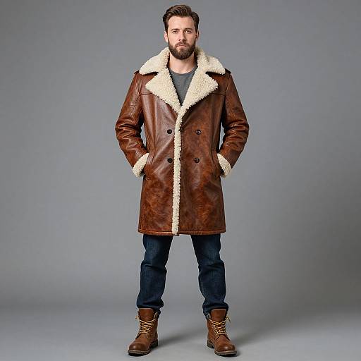 Man in Sheepskin Coat and Denim