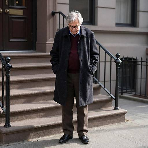 Pensive Elderly Man on City Sidewalk
