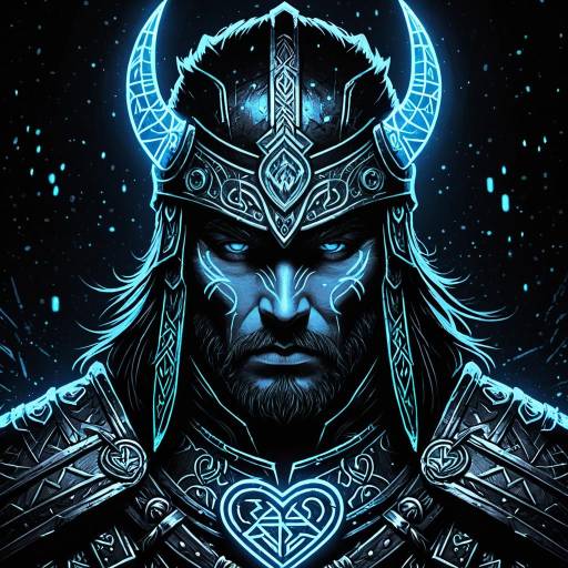 Mystical Warrior with Glowing Rune Armor