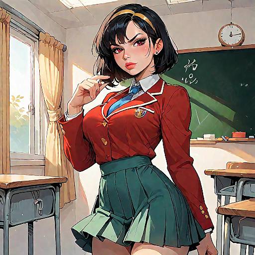 Serious Schoolgirl in Red Blazer