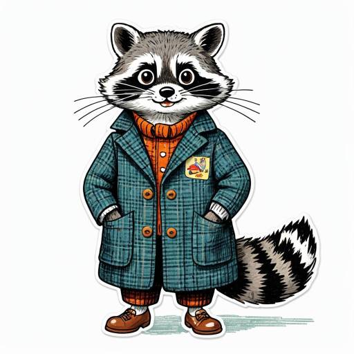 Anthropomorphic Raccoon in Tweed Overcoat Sticker
