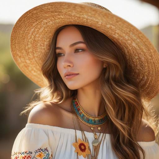 Woman Wearing Wide-Brimmed Straw Hat