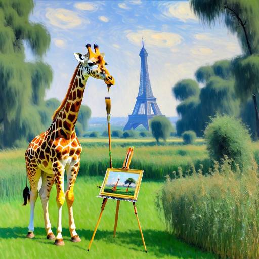 Surreal Giraffe in Monet's Artistic Style
