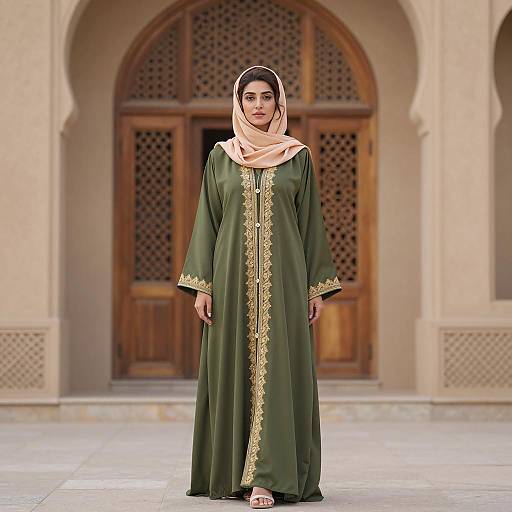 Middle Eastern Woman in Elegant Olive Green Abaya