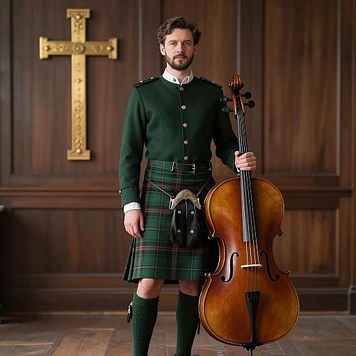 Photorealistic Scottish Man with Cello