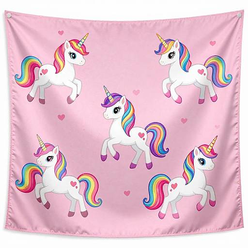 Whimsical Unicorns on Pink Tapestry