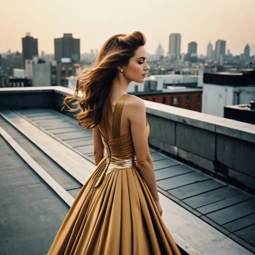Elegant Rooftop Fashion with Caramel Brown Hair