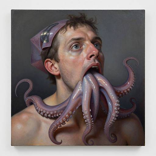 Hyperrealist Man Engulfed by Squid