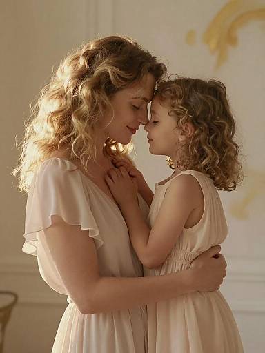 Golden Embrace Between Mother and Daughter